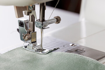 Sewing machine, stitching fabrics, needle in a round plan