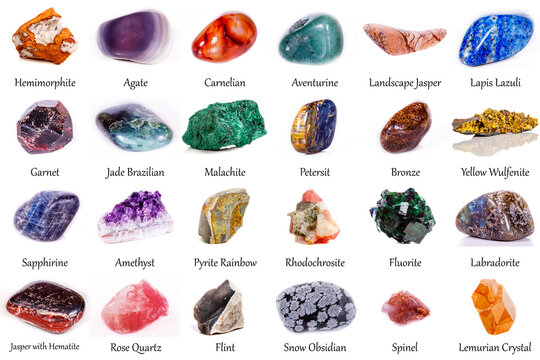 beautiful collection of geological minerals on a white background