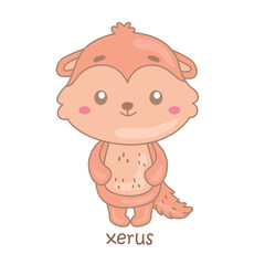 Alphabet X For Xerus Vocabulary School Lesson Reading Cartoon Illustration Vector Clipart Sticker