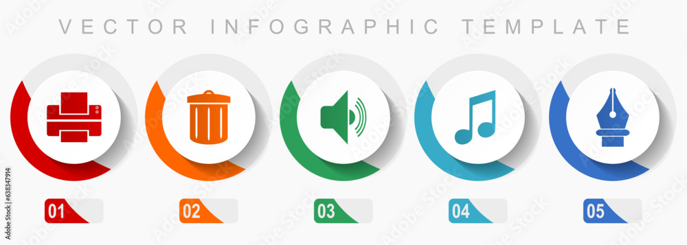 Poster media icon set, miscellaneous icons such as printer, trash can, speaker, note and pen, flat design v