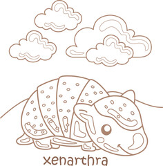 Alphabet X For Xenarthra Vocabulary School Lesson Reading Cartoon Coloring Pages A4 for Kids and Adult Activity
