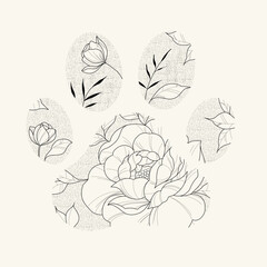 hand drawn dog paw floral