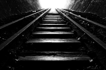 Black and White photo of old train tracks in the adelaide hills south australia on August 20th 2023