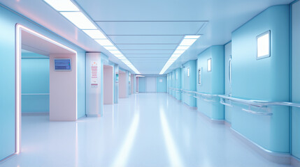 Medical concept. Hospital corridor with rooms