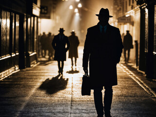 photo of serious detective man in crime scene, generative AI