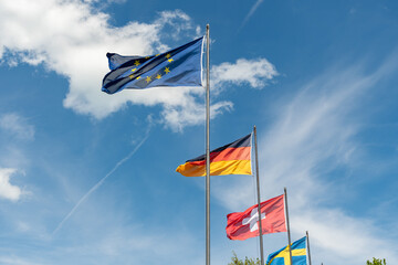 European flags in Mainau in Germany