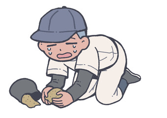 砂を持ち帰る高校球児