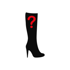 Silhouette of a high female elegant boot and question mark. 