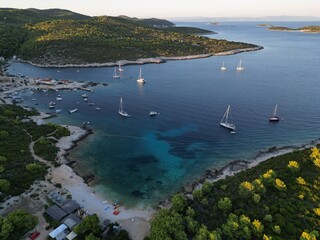 Vis Island, Italian Lissa, island of Croatia in the Adriatic Sea at sunset . It is the outermost...