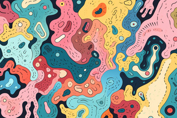 Flat doodle style illustration of gut microbiome, bacterias - obrazy, fototapety, plakaty