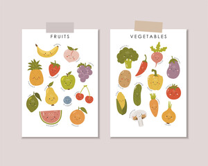 Cute vegetables and fruits, Educational fruits illustration, educational material, kids vector, kindergarten illustration,  vegetables vector, preschool design, fruits vector