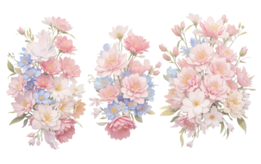 Watercolor flowers on a white background without shadows for illustration.