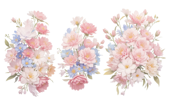 Watercolor flowers on a white background without shadows for illustration.