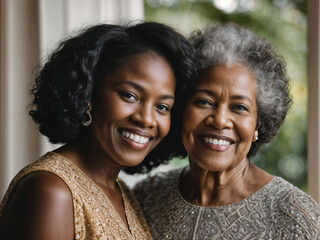 photo of black woman take care senior black woman at home, generative AI