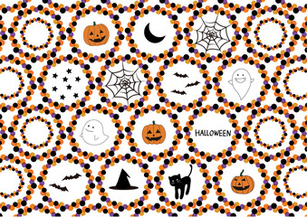 ハロウィンイラスト_かぼちゃ,おばけ,クモの巣,こうもり,黒猫