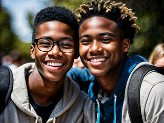 photo of group black teenage freshy student at university, generative AI