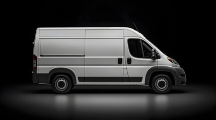 Clean blank white delivery van isolated on empty background, side view of plain car cargo carrier with large space for design, transportation logistics mockup. Generative AI