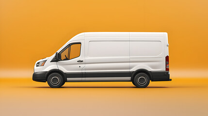 Clean blank white delivery van isolated on empty background, side view of plain car cargo carrier with large space for design, transportation logistics mockup. Generative AI - obrazy, fototapety, plakaty