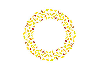 秋の葉,いちょう落ち葉のリースイラスト_丸,円,O