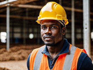 photo of african black man as a construction worker with helmet, generative AI