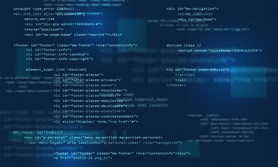 Programming computer code. Abstract visualization of coding. Digital background constructed with different symbols. Vector illustration.