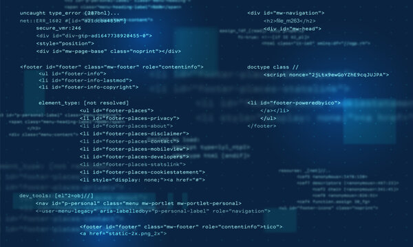 Programming computer code. Abstract visualization of coding. Digital background constructed with different symbols. Vector illustration.