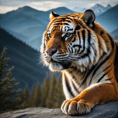 Naklejka premium photo of big tiger running in the forest, generative AI