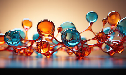 Futuristic colored background with glass molecule model.