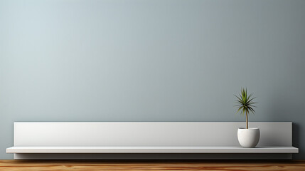 White empty shelf on a light gray wall, Universal minimalistic background for product presentation