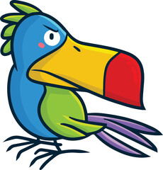 Funny blue green toucan cartoon illustration