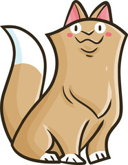 Funny and cute brown cat smiling cartoon illustration