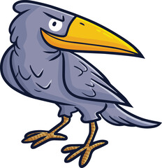 Funny cool grey crow cartoon illustration