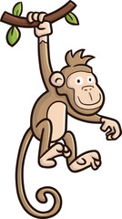 Cute monkey hanging and smiling cartoon illustration