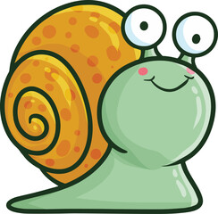 Cool green orange snail cartoon illustration - obrazy, fototapety, plakaty