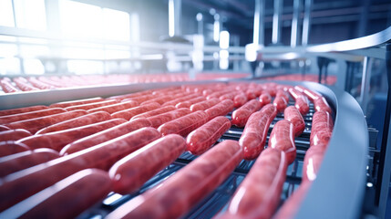 meat-packing plant sausage production, conveyor