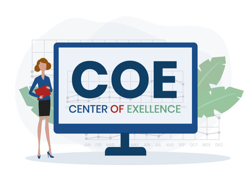 COE - Center of Excellence acronym. business concept background. vector illustration concept with keywords and icons. lettering illustration with icons for web banner, flyer