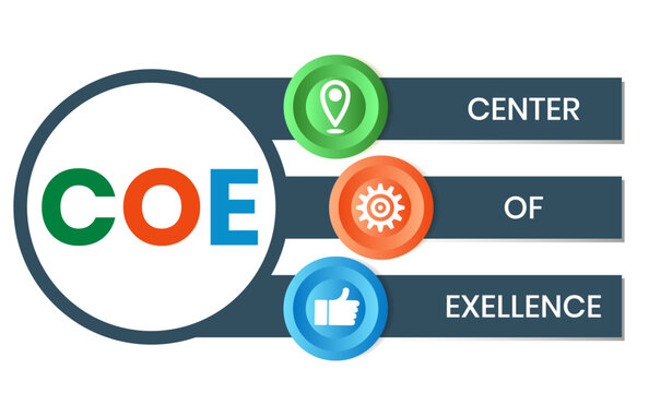 COE - Center of Excellence acronym. business concept background. vector illustration concept with keywords and icons. lettering illustration with icons for web banner, flyer