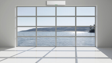 large luxury modern bright interiors living room with air conditioning mockup illustration 3D rendering