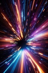 Discover mesmerizing light speed, hyperspace, and space warp backgrounds, featuring vibrant light streaks converging towards event horizons. Fuel your creativity with these dynamic visuals, perfect fo