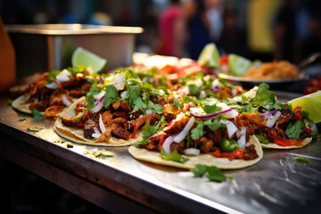 Mexican tacos, in a food market. 