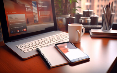 Smart phone, notebook and keyboard on graphic designer workspace (158)