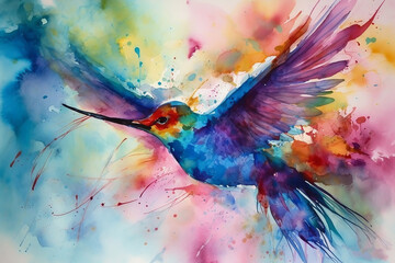 - Hummingbird watercolor painting with flowers 4 generative ai