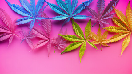 Colourful marijuana cannabis leaves on a pink background