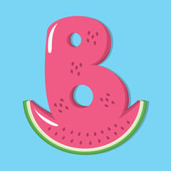 Cute Letter B Over Pink Watermelon Slice Font
