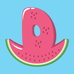 Cute Letter D Over Pink Watermelon Slice Font
