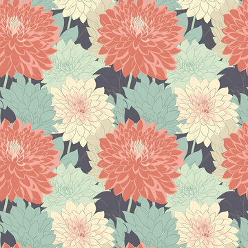 シームレスなダリヤの花柄背景イラスト