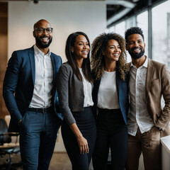 Fototapeta premium group of happy working people at the office, generative AI