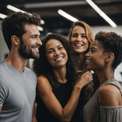 Obraz premium group of happy working people at the office, generative AI