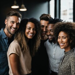 Fototapeta premium group of happy working people at the office, generative AI