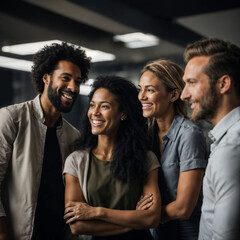 Obraz premium group of happy working people at the office, generative AI